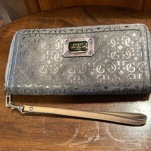 Guess Gray Monogram Clutch Wristlet